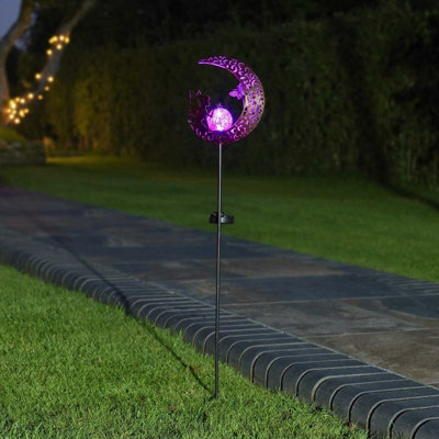 Festive Lights Solar Powered Pink Fairy Metal LED Stake Light Crackle Ball Outdoor Garden Decoration