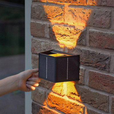 Festive Lights Up and Down Solar Powered Wall Light IP44 Waterproof Black Outdoor Garden Fence Lighting Decoration