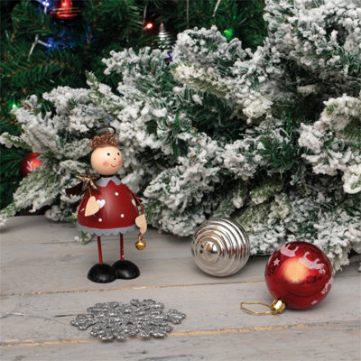 Festive Metal Standing Christmas Angel Ornament- Red