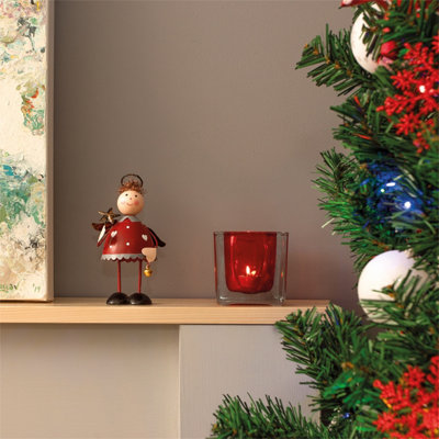 Festive Metal Standing Christmas Angel Ornament- Red - 4