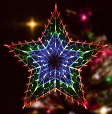 Festive Multi-Coloured LED Star Light with Chaser Lights, 51cm Window ...