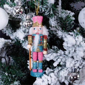 Festive Ornament Nutcracker Glitter Christmas Tree Bauble Decoration- Pink