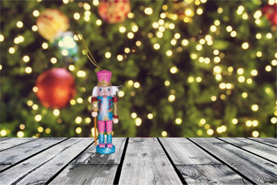 Festive Ornament Nutcracker Glitter Christmas Tree Bauble Decoration- Pink