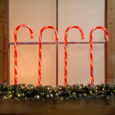 Festive Red and White Outdoor Candy Cane Christmas Stake Light 4 Pack