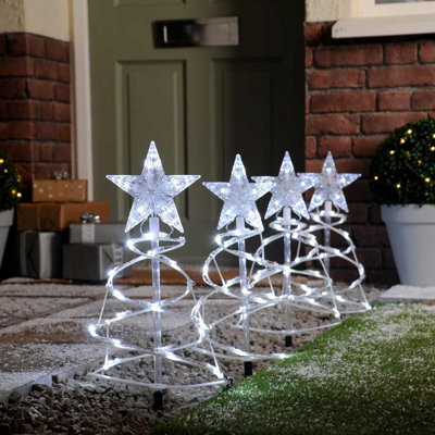 Festive Set Of 4 Spiral Pathfinder Trees Cool White