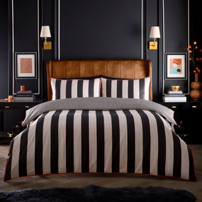 Festivo Circus Stripe Striped 200 Thread Count Cotton Black Duvet Cover Set
