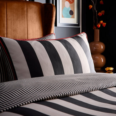 Festivo Circus Stripe Striped 200 Thread Count Cotton Black Duvet Cover Set
