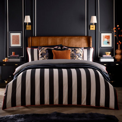 Festivo Circus Stripe Striped 200 Thread Count Cotton Black Duvet Cover Set