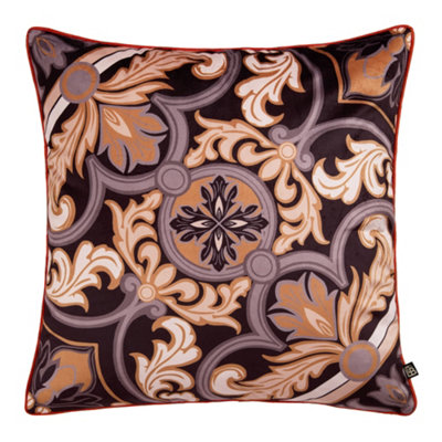 Festivo Ornamental Tile Print Velvet Black Filled Cushion