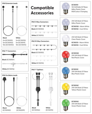 Festoon Black Rubber ip44 5m/10x2w Colour Changing Lamp
