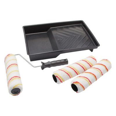 FFJ Roller Kit with 3 Painters Paint Rollers Heads & Tray Decorators ...