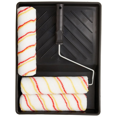 FFJ Roller Kit with 3 Painters Paint Rollers Heads & Tray Decorators ...