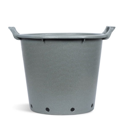 FHG  Mastelli Stone Grey Round Plant Pot Container, Heavy Duty with Handles, Grower Pot, D45 H37cm, 35L