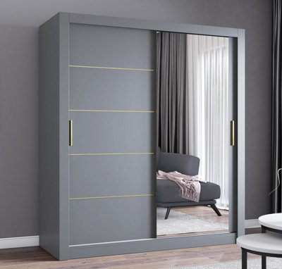 FHIF IBIZA Gold 150cm Grey Sliding Door Wardrobe Modern Bedroom Storage ...