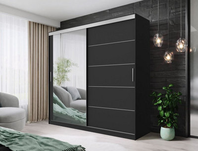 FHIF IBIZA Tokyo 180cm Black Sliding Door Wardrobe Modern Bedroom ...