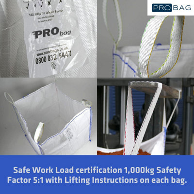 FIBC Bulk Bag - One Tonne Builders Bag - Heavy Duty Garden Waste Bag Extra Large - Premium Grade Dumpy Bag with 4 Lifting Handles - 3