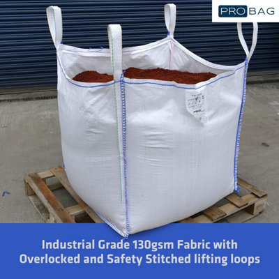 FIBC Bulk Bag - One Tonne Builders Bag - Heavy Duty Garden Waste Bag Extra Large - Premium Grade Dumpy Bag with 4 Lifting Handles - 4