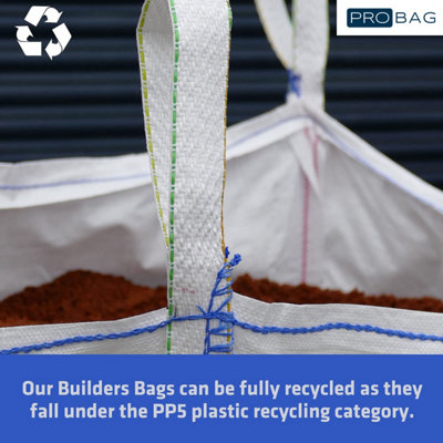 FIBC Bulk Bag - One Tonne Builders Bag - Heavy Duty Garden Waste Bag Extra Large - Premium Grade Dumpy Bag with 4 Lifting Handles - 5