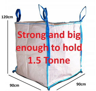 FIBC Dumpy Bags 1.5 Ton Bulk Jumbo Builders Garden Aggregate Sack 90x90x120cm Pack of 5 - 6