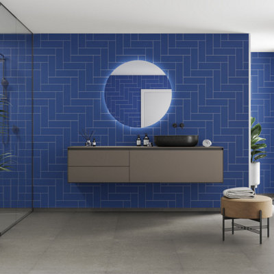 Fibo Urban Straight Herringbone Ocean Blue White Wall Panel