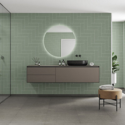 Fibo Urban Straight Herringbone Olive Green White Wall Panel