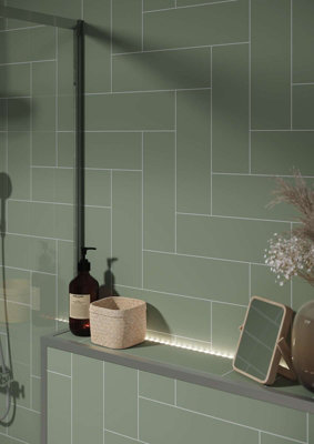 Fibo Urban Straight Herringbone Olive Green White Wall Panel