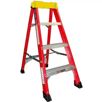 Fibreglass Step Ladder 4 Tread 1.2m Electrician with Tool Holder TUFFMATE