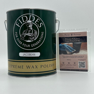Fiddes Supreme Wax Polish, Jacobean 5 Litre & Free Priory Polishes Lint Free Cloth