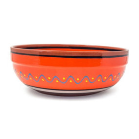 Fiesta Hand Painted Pattern Ceramic Kitchen Dining Deep Salad Bowl Orange (Diam) 26cm