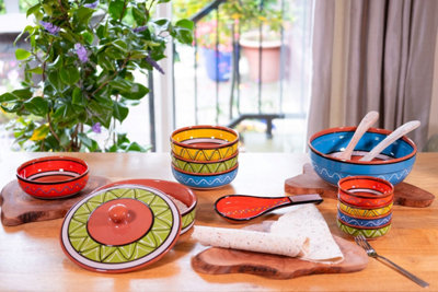 Fiesta Hand Painted Pattern Ceramic Kitchen Dining Deep Salad Bowl Orange (Diam) 26cm