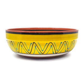 Fiesta Hand Painted Pattern Ceramic Kitchen Dining Deep Salad Bowl Yellow (Diam) 26cm