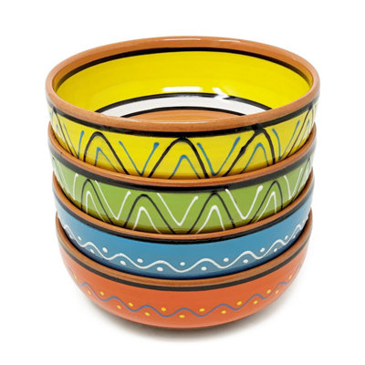 Fiesta Hand Painted Pattern Ceramic Kitchen Dining Set of 4 Serving ...