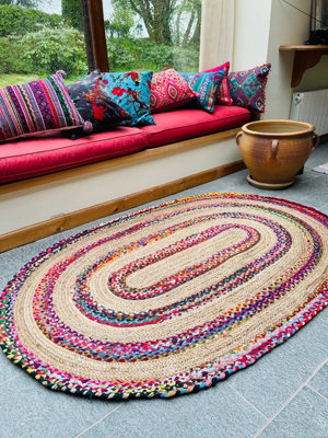 FIESTA Oval Rug Braided Hand Woven - Jute - L120 x W180 - Multicolour