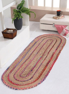 FIESTA Oval Rug Braided Hand Woven - Jute - L120 x W180 - Multicolour