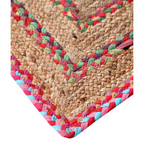 FIESTA Rectangular Jute Rug Hand Woven with Recycled Fabric / 120 cm x 180 cm