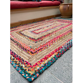 FIESTA Rectangular Rug Hand Woven with Recycled Fabric - Jute - L120 x W180