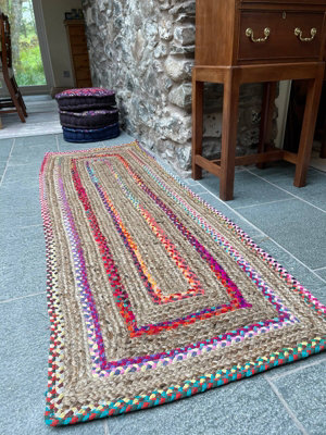 FIESTA Rectangular Rug Hand Woven with Recycled Fabric - Jute - L60 x W90