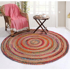FIESTA Round Rug Jute Hand Woven with Recycled Fabric / 210 cm Diameter