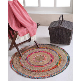 FIESTA Round Rug Jute Hand Woven with Recycled Fabric / 60 cm Diameter