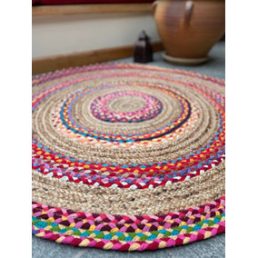 FIESTA Round Rug Jute Hand Woven with Recycled Fabric (FIESTA120R)