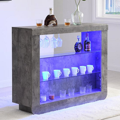 Fiesta Wooden Bar Table Unit In Concrete Effect With LED Lights