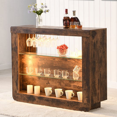 Fiesta Wooden Bar Table Unit In Rustic Oak With LED Lights