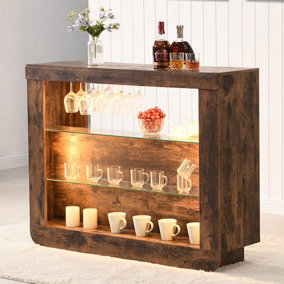 Fiesta Wooden Bar Table Unit In Rustic Oak With LED Lights