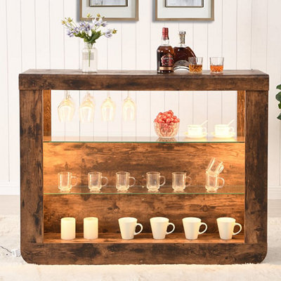 Fiesta Wooden Bar Table Unit In Rustic Oak With LED Lights