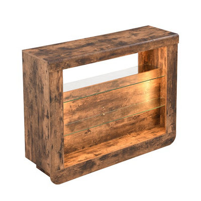 Fiesta Wooden Bar Table Unit In Rustic Oak With LED Lights
