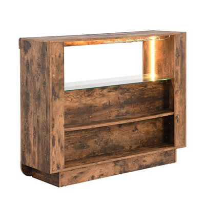 Fiesta Wooden Bar Table Unit In Rustic Oak With LED Lights