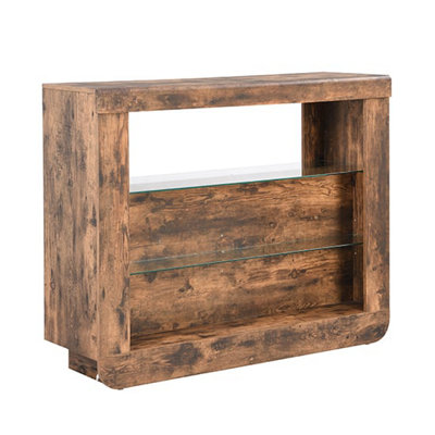 Fiesta Wooden Bar Table Unit In Rustic Oak With LED Lights