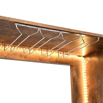 Fiesta Wooden Bar Table Unit In Rustic Oak With LED Lights