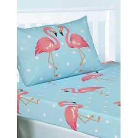 Fifi Flamingo Double Fitted Sheet and Pillowcase Set