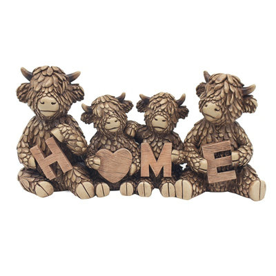 Figurine Ornament Hughie Highland Cows Family Home Animal Paper Weight Decor